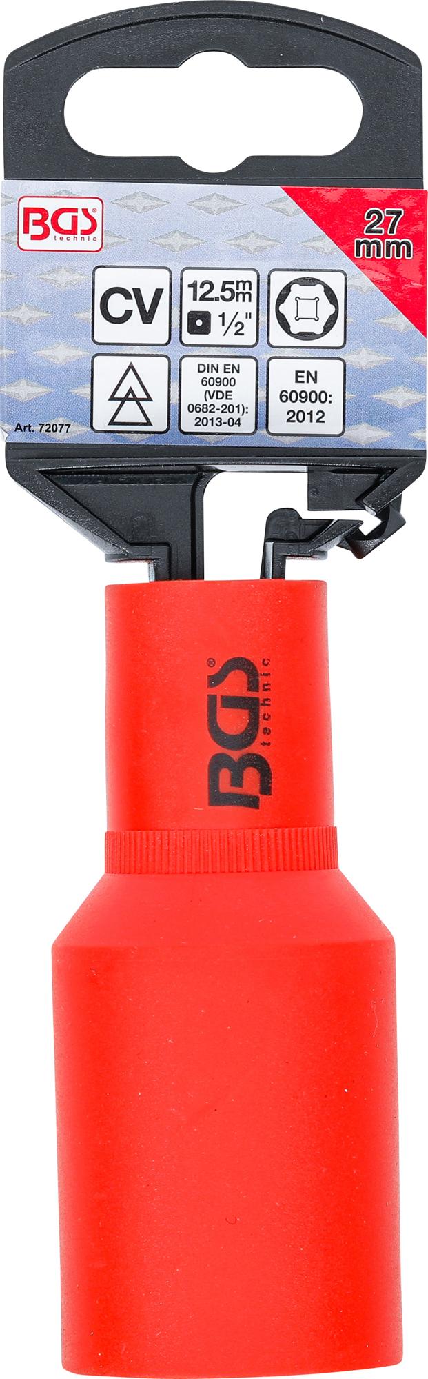 VDE SOCKET, HEXAGON | 12.5 MM (1/2") DRIVE | 27 MM (72077)