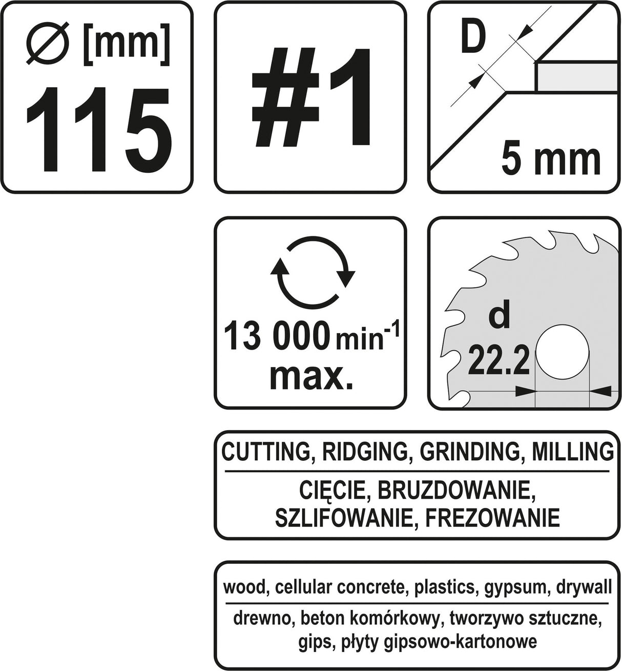 DISC/CUTTER FOR WOOD 115 MM, NO1 (YT-59171)