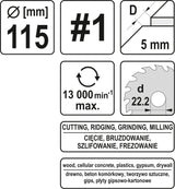 DISC/CUTTER FOR WOOD 115 MM, NO1 (YT-59171)