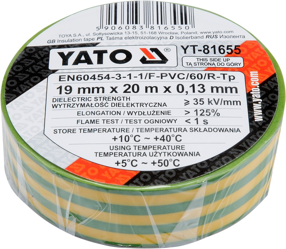 INSULATION TAPE 0.13MM 19MMX20M YEL-GREE (YT-81655)