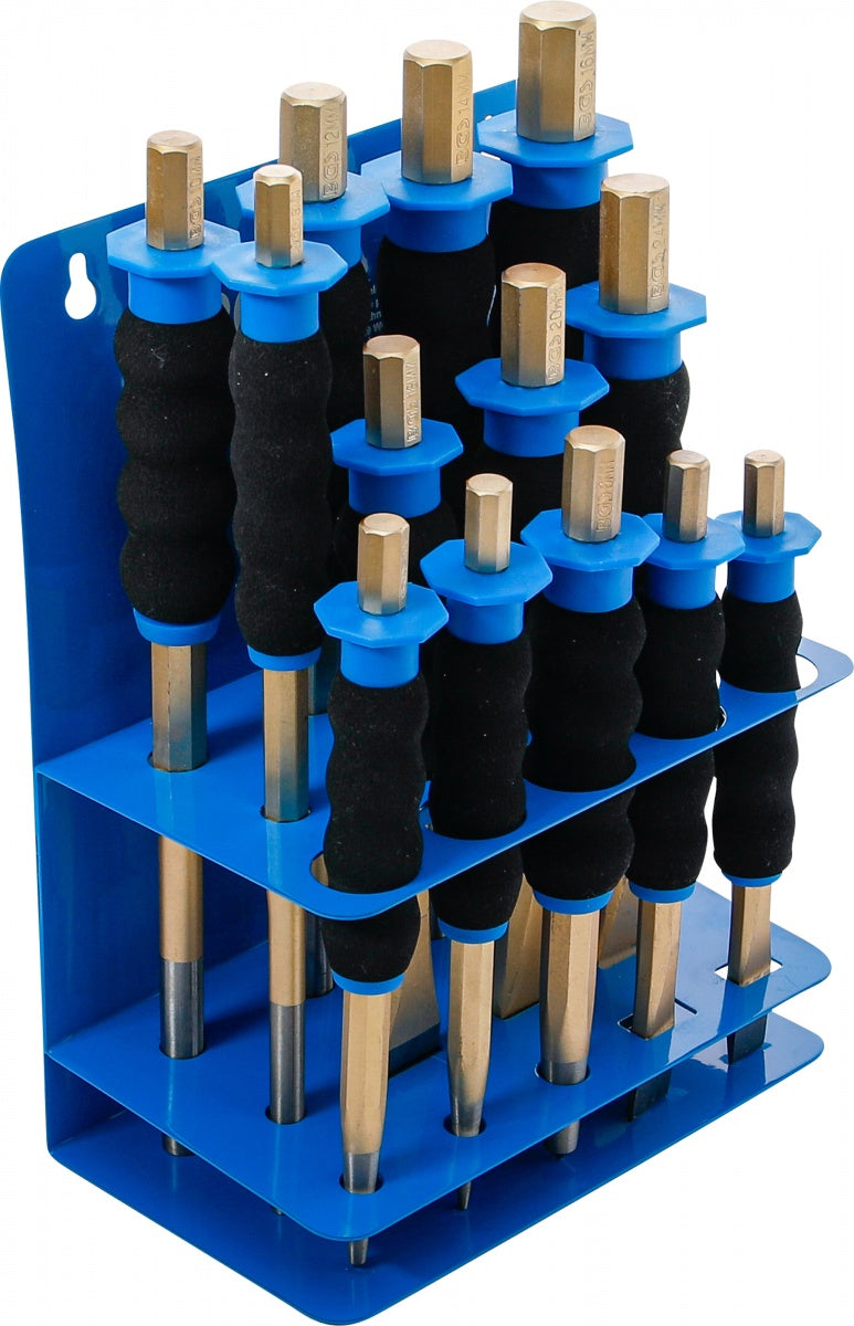 PIN PUNCH / CENTRE PUNCH / FLAT CHISEL SET | WITH HAND PROTECTION | 13 PCS. (74596)