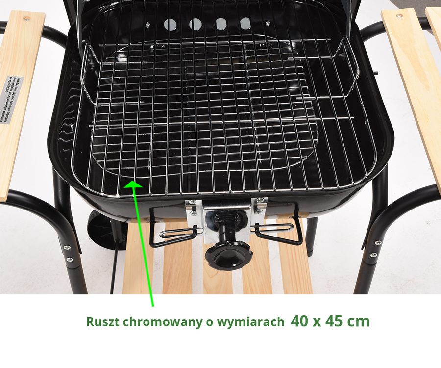 OUTDOOR BARBECUE / GRILL | WITH LID AND GRATES | WOODEN SHELVES (99581)