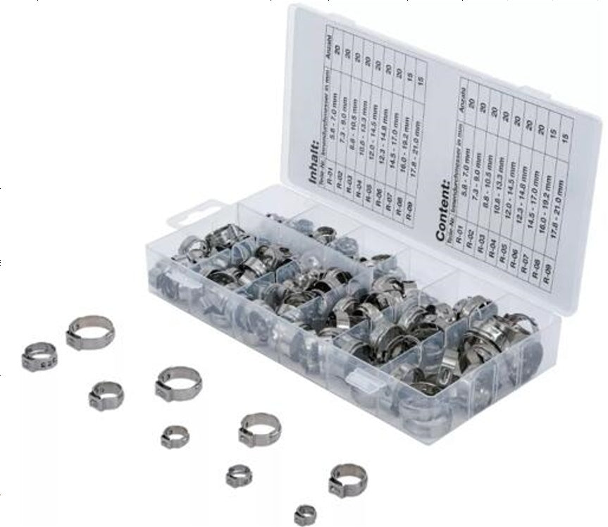 STAINLESS STEEL HOSE CLAMP ASSORTMENT | Ø 5.8 - 21 MM | 170 PCS. (H14115)