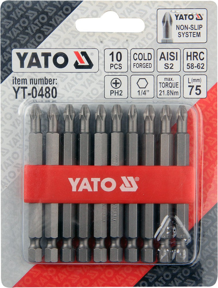 SCREWDRIVER BITS 10PCS PH2X75MM S2 (YT-0480)