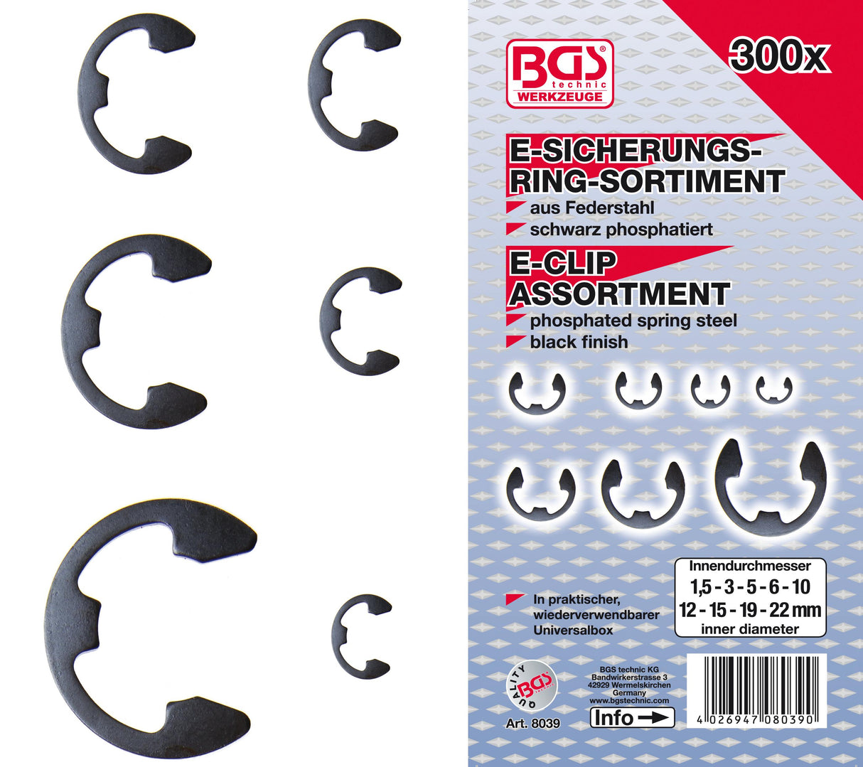 METRIC E-CLIP ASSORTMENT | 1.5 - 22 MM | 300 PCS. (8039)