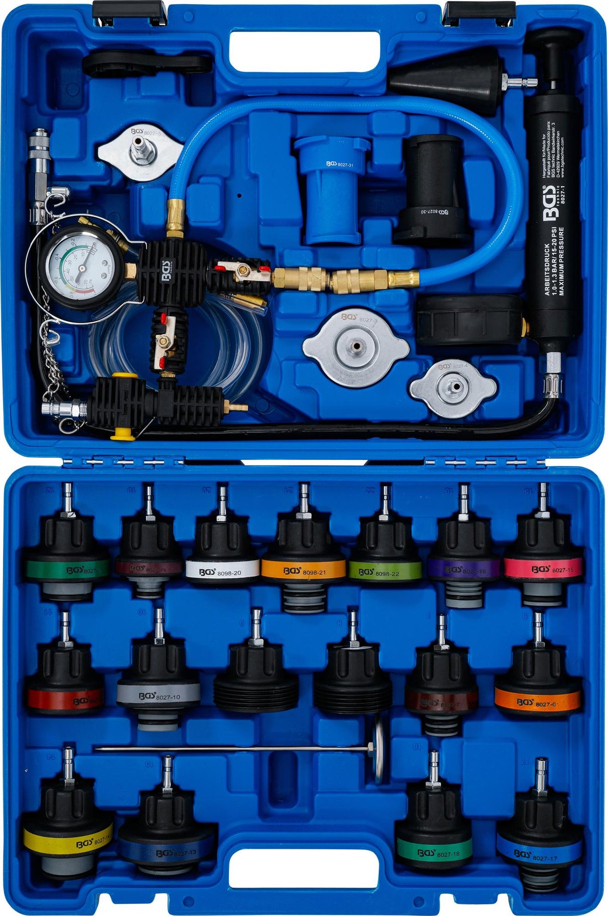 RADIATOR PRESSURE AND COOLING SYSTEM TESTER | REFILLING SYSTEM INCLUDED | 28 PCS. (8098)