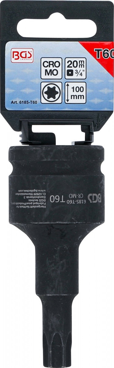 IMPACT BIT SOCKET | LENGTH 100 MM | 20 MM (3/4") DRIVE | T-STAR (FOR TORX) T60 (6185-T60)