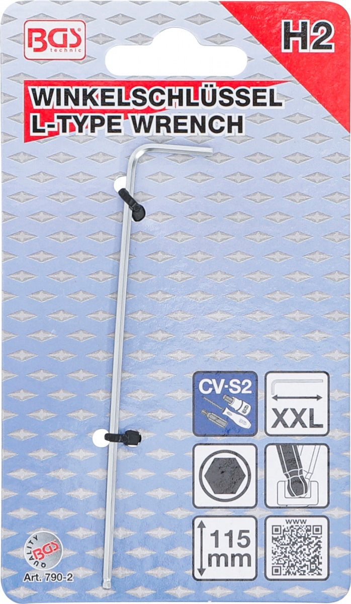 L-TYPE WRENCH | EXTRA LONG | INTERNAL HEXAGON / INTERNAL HEXAGON WITH BALL HEAD 2 MM (790-2)