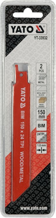 SABRE SAW BLADES BIM  150MM 24TPI 2PCS (YT-33932)