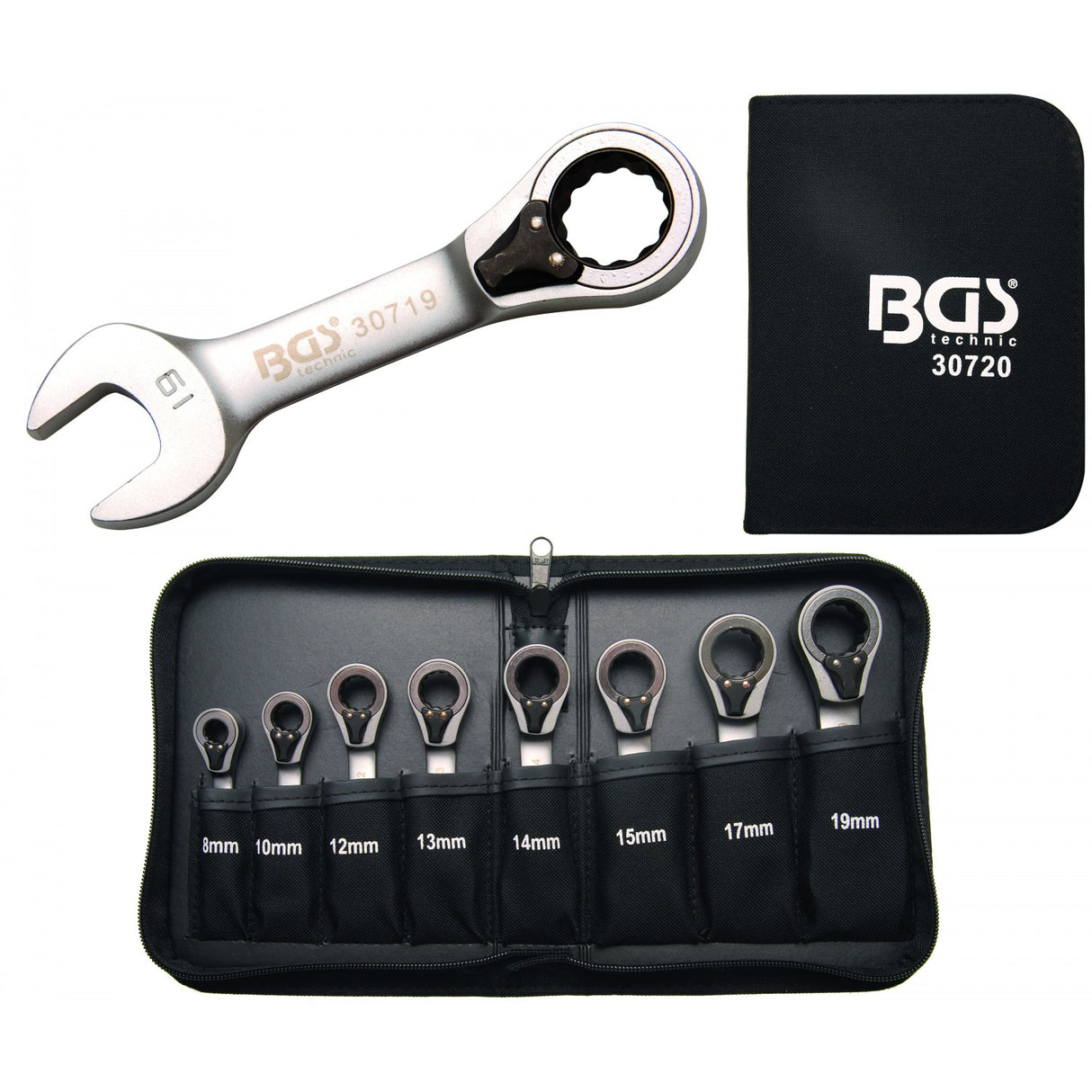 RATCHET COMBINATION WRENCH SET | REVERSIBLE | 8 - 19 MM | 8 PCS. (30720)