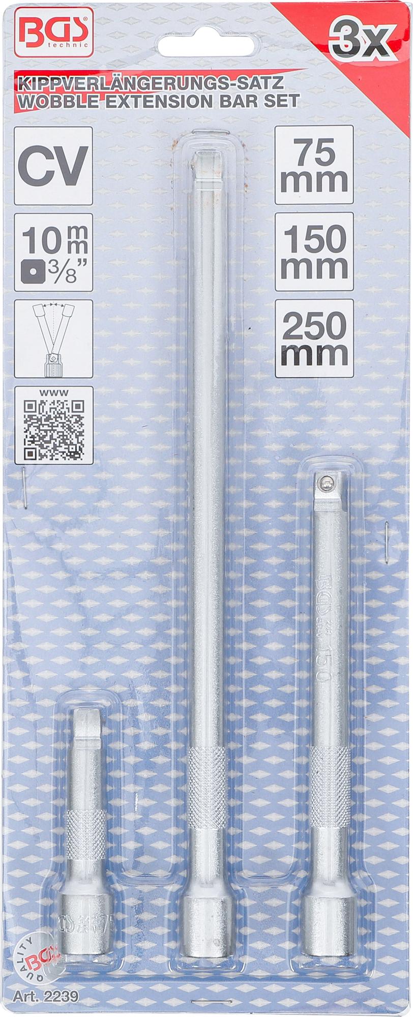 "WOBBLE" EXTENSION BAR SET | 10 MM (3/8") | 75 / 150 / 250 MM | 3 PCS. (2239)