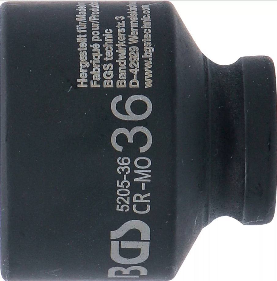 IMPACT SOCKET, HEXAGON | 12.5 MM (1/2") DRIVE | 36 MM (5205-36)