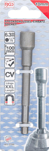 SOCKET, HEXAGON | EXTRA LONG | FOR ELECTRIC DRILLS | 6.3 MM (1/4") DRIVE | 10 MM (2766)