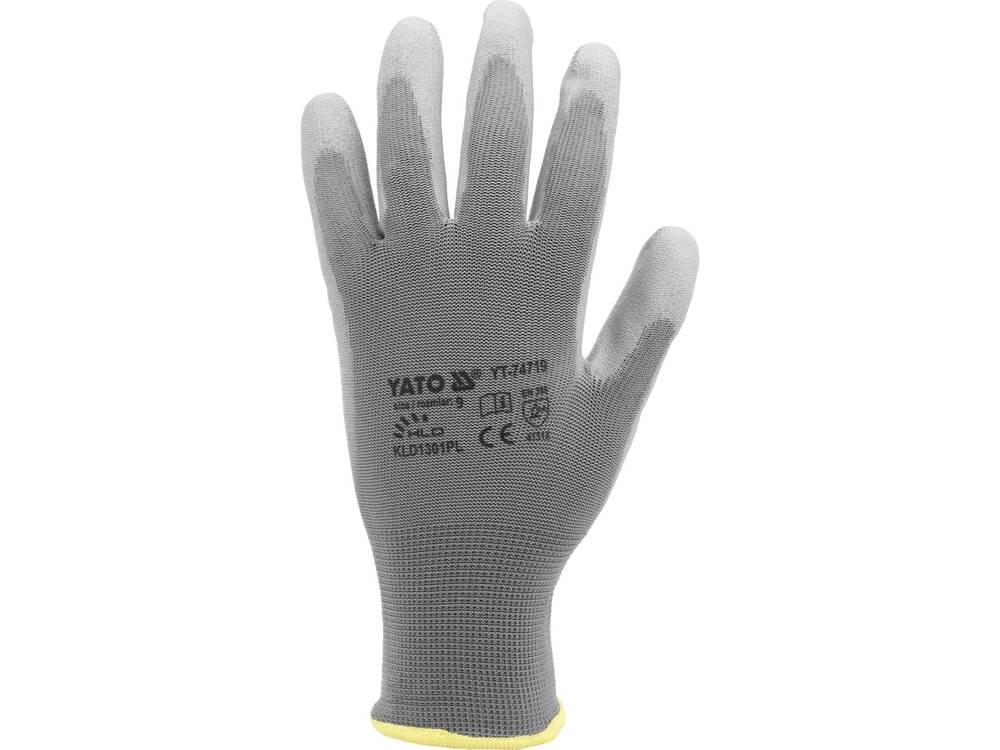 WORKING GLOVES POLYESTER/PU GREY S. 10 (YT-7472)