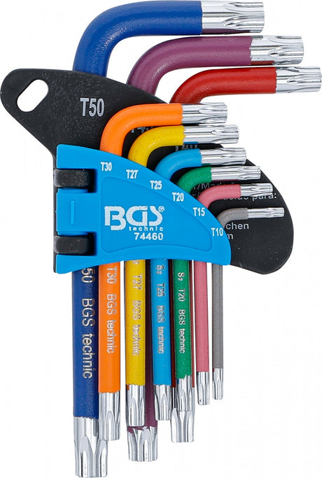 L-TYPE WRENCH SET | MULTICOLOUR | SHORT | T-STAR TAMPERPROOF (FOR TORX) T10 - T50 | 9 PCS. (74460B)