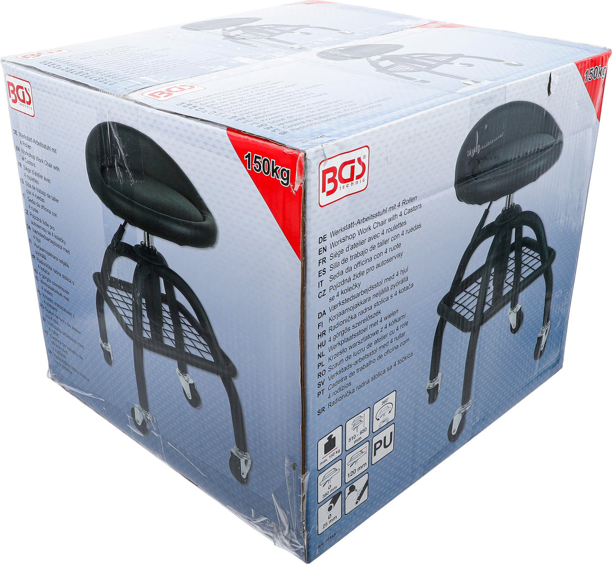 WORKSHOP STOOL | WITH 4 CASTORS | HEIGHT ADJUSTABLE | 540 - 680 MM (70145)