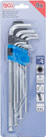 L-TYPE WRENCH SET | INCH SIZES | INTERNAL HEXAGON / INTERNAL HEXAGON WITH BALL HEAD 1/16" - 3/8" | 9 PCS. (799)