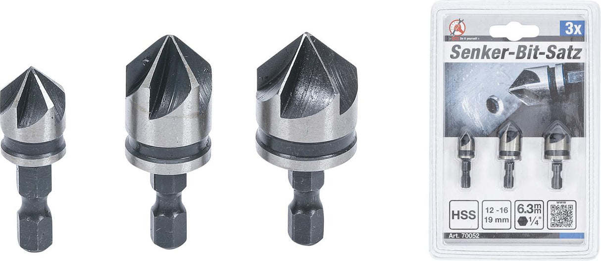 COUNTERSINK BIT SET | HSS | 6.3 MM (1/4") | 12 - 16 - 19 MM | 3 PCS. (70052)
