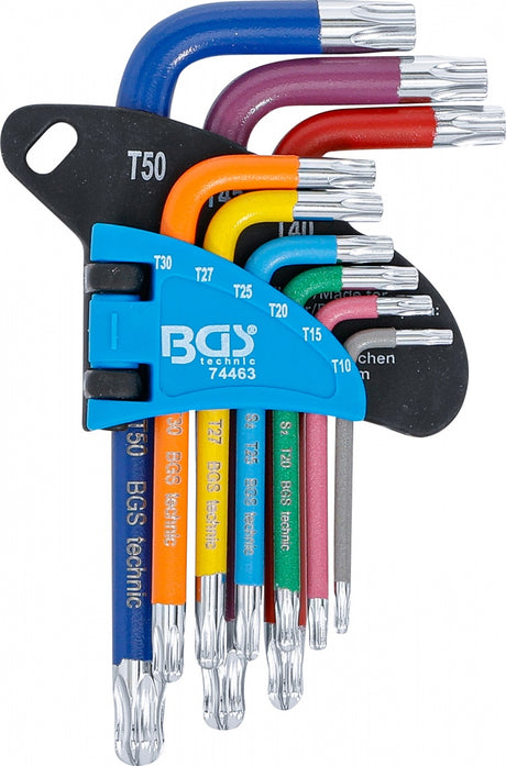 L-TYPE WRENCH SET | MULTICOLOUR | SHORT | T-STAR TAMPERPROOF (FOR TORX) WITH BALL HEAD T10 - T50 | 9 PCS. (74463B)