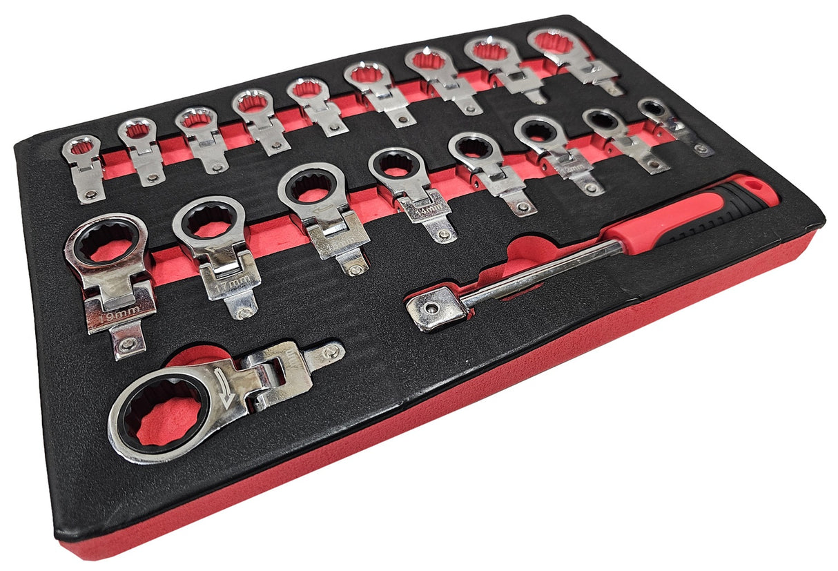 SET OF INSERTED FLEX RING WRENCHES | RATCHETING / STANDARD | 8 - 22 MM | 19 PCS. (RWS19)
