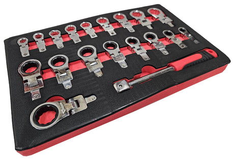 SET OF INSERTED FLEX RING WRENCHES | RATCHETING / STANDARD | 8 - 22 MM | 19 PCS. (RWS19)