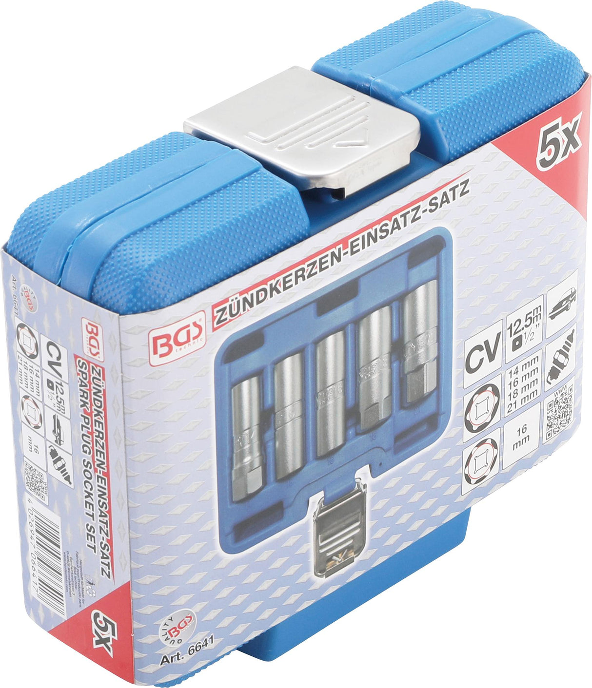 SPARK PLUG SOCKET SET HEXAGON | 12.5 MM (1/2") DRIVE | 14 - 21 MM | 5 PCS. (6641)