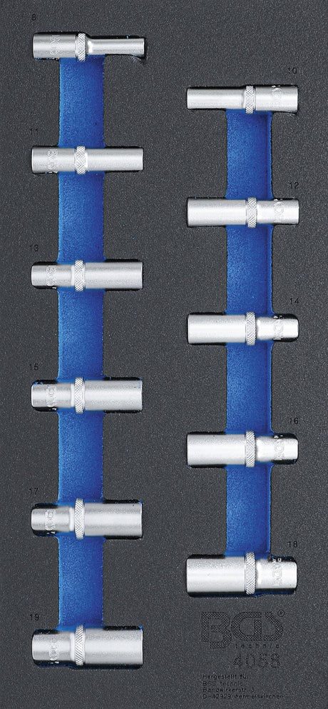 TOOL TRAY 1/3: SOCKETS, HEXAGON | 10 MM (3/8") | 8 - 19 MM | DEEP | 11 PCS. (4058)