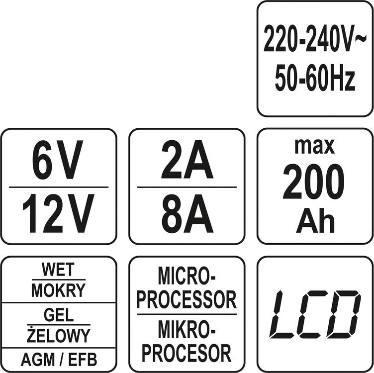 ELECTRONIC BATTERY CHARGER 6V/2A, 12V/8A (YT-83001)