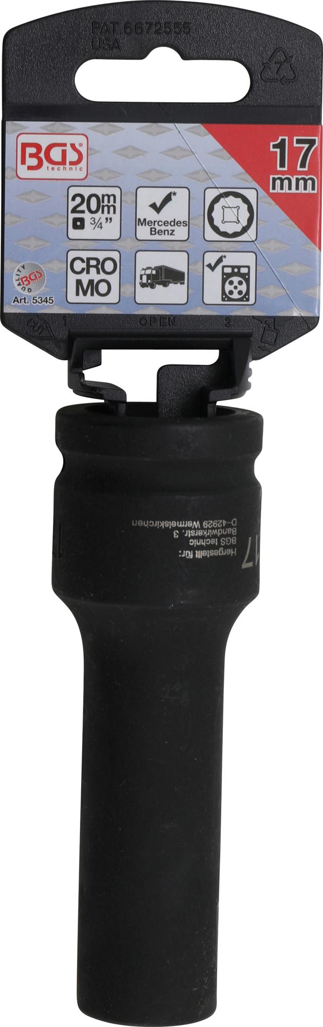 IMPACT SOCKET 12-POINT, DEEP | 20 MM (3/4") DRIVE | 17 MM (5345)