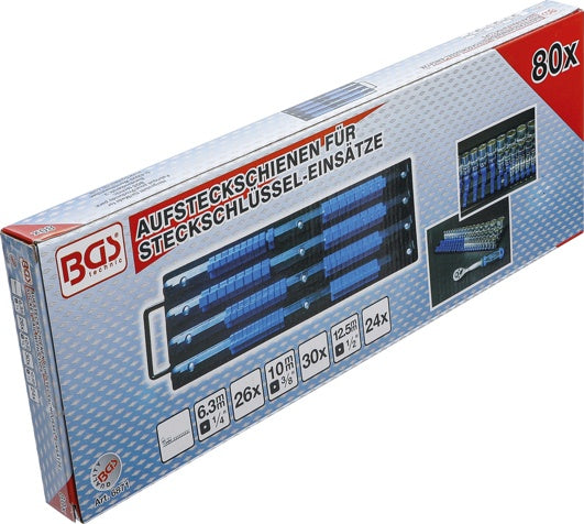 SLIP-ON RAIL SET FOR SOCKETS | WITH 80 CLIPS | FOR SOCKETS 6.3 MM (1/4") | 10 MM (3/8") | 12.5 MM (1/2") (6871)
