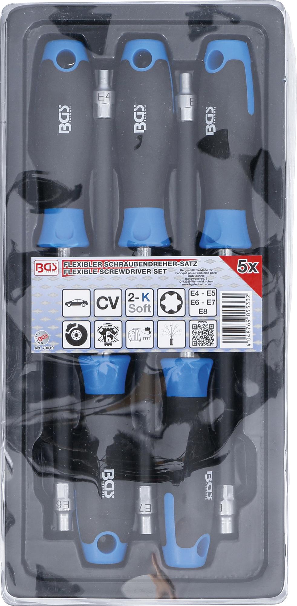FLEXIBLE SOCKET DRIVER SET | E-TYPE E4 - E8 | BLADE LENGTH 150 MM | 5 PCS. (70019)
