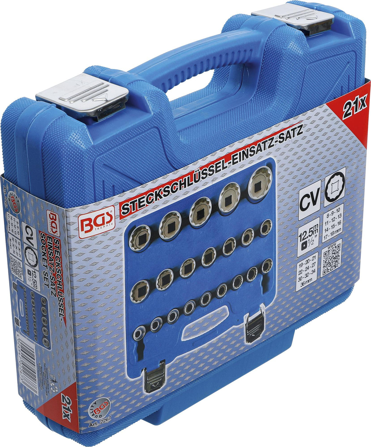 SOCKET SET, 12-POINT | 12.5 MM (1/2") DRIVE | 8 - 36 MM | 21 PCS. (2267)