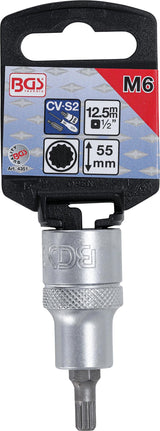BIT SOCKET | 12.5 MM (1/2") DRIVE | SPLINE (FOR XZN) M6 (4351)