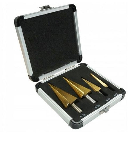 STEP DRILL BITS FOR HOLE ENLARGEMENT | ALUMINUM BOX | 4-12, 4-20, 4-30, 4-32 MM | 4 PCS. (EB-4346A)