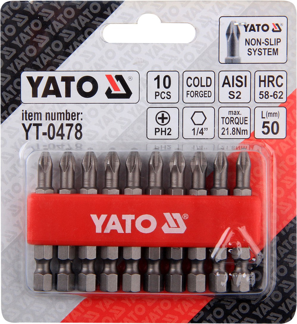 SCREWDRIVER BITS 10PCS  PH2X50MM S2 (YT-0478)