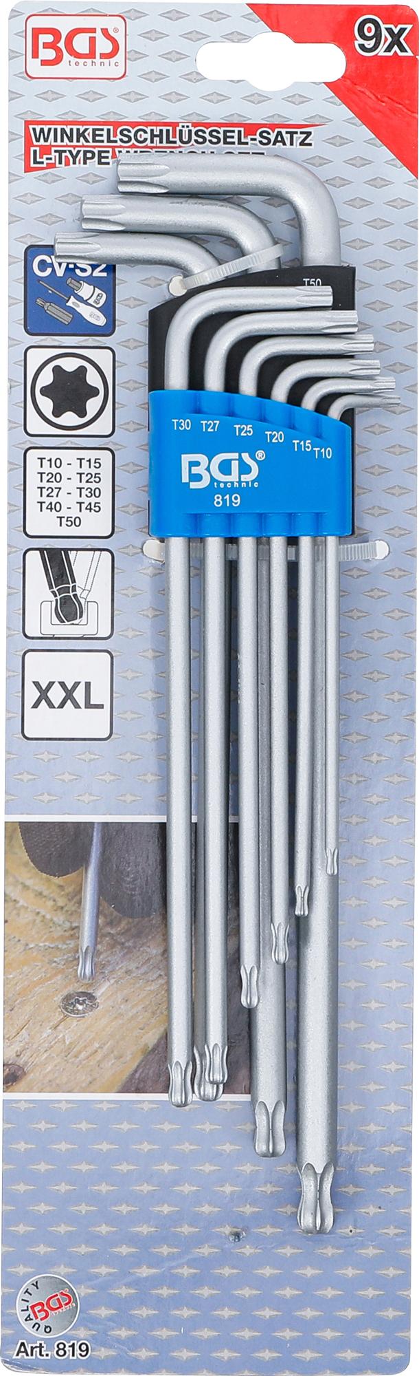 L-TYPE WRENCH SET | EXTRA LONG | T-STAR (FOR TORX) WITH BALL HEAD T10 - T50 | 9 PCS. (819)