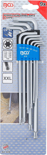 L-TYPE WRENCH SET | EXTRA LONG | T-STAR (FOR TORX) WITH BALL HEAD T10 - T50 | 9 PCS. (819)