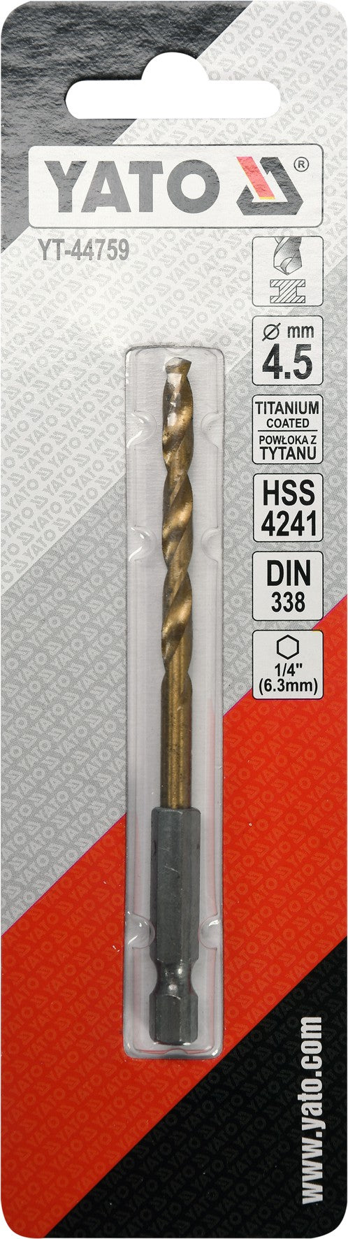 METAL DRILL WITH HEX SHANK 4,5MM TITAN (YT-44759)