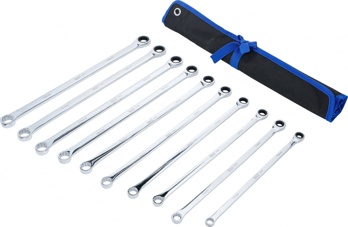 RATCHET RING WRENCH AND RING SPANNER SET | EXTRA LONG | 10 - 19 MM | 10 PCS. (7239)