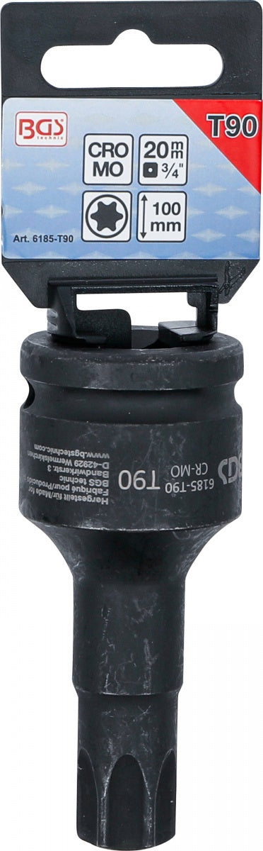 IMPACT BIT SOCKET | LENGTH 100 MM | 20 MM (3/4") DRIVE | T-STAR (FOR TORX) T90 (6185-T90)