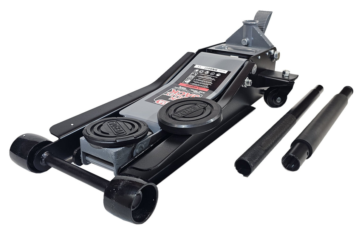 JACK WITH WHEELS | WITH PEDAL | 2 RUBBER PADS | DOUBLE PISTON | 75- 505 MM | 3.0 T (FJ25-B)