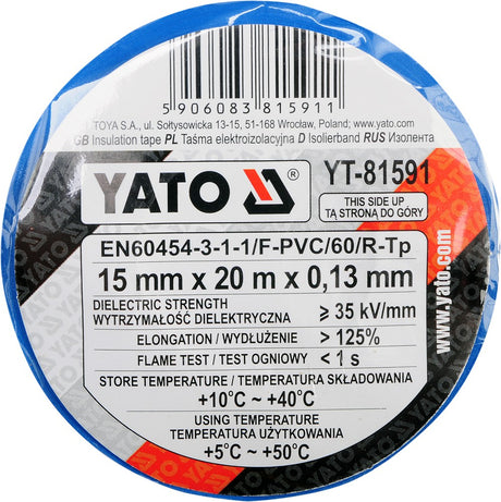 INSULATION TAPE 0.13MM 15MMX20M BLUE (YT-81591)