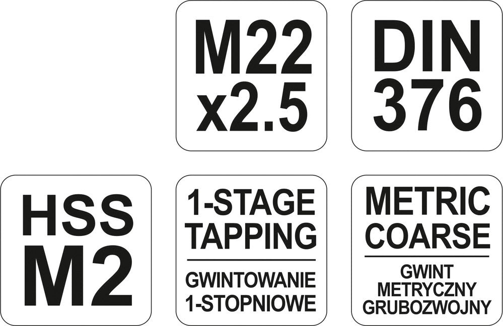 MACHINE TAP M22X2.5, DIN 376, HSS M2 (YT-2949)