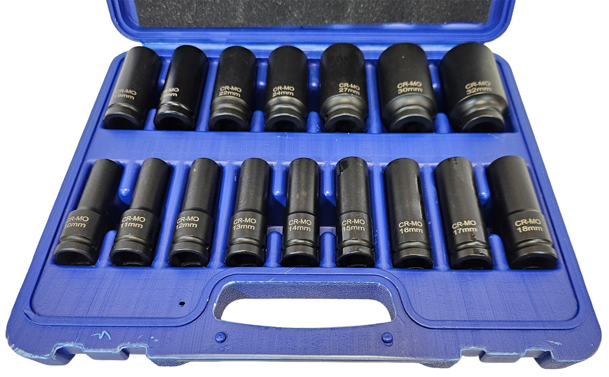 IMPACT SOCKET SET LONG | 12.5 MM (1/2") | 10-32 MM | 16 PCS. (SK1216)