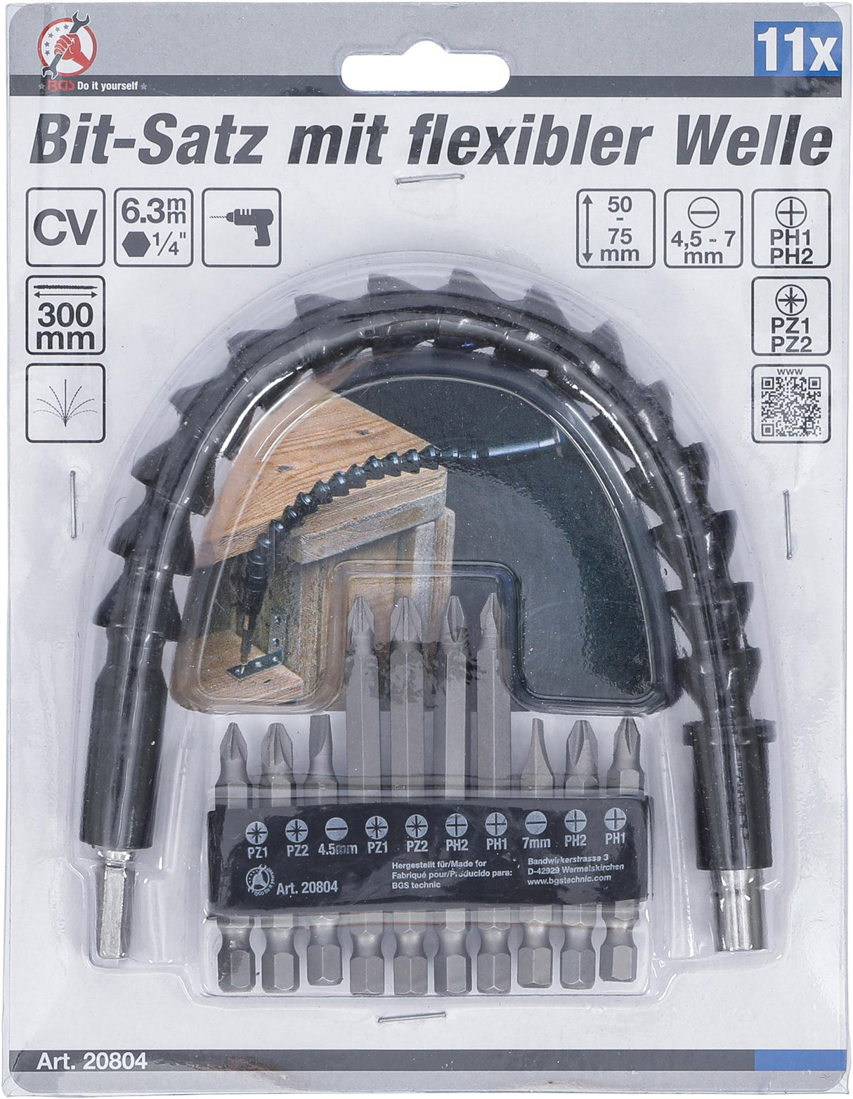 BIT SET WITH FLEXIBLE SHAFT | 6.3 MM (1/4") DRIVE | 11 PCS. (20804)
