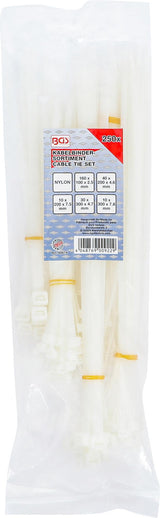 CABLE TIE SET | WHITE | VARIOUS SIZES | 250 PCS. (80874)