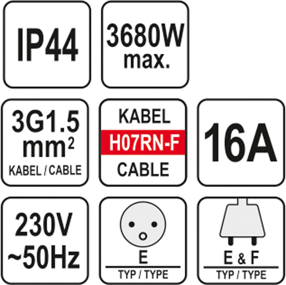 3WAY EXT.CORD IN RUBBER PROTECT. 20M (YT-81162)