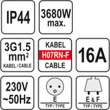 3WAY EXT.CORD IN RUBBER PROTECT. 20M (YT-81162)