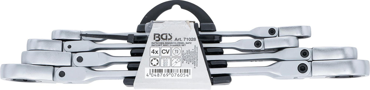 DOUBLE RATCHET RING SPANNER SET | ADJUSTABLE | WITH E-TYPE RING HEADS | E6 - E24 | 4 PCS. (71028)