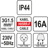 RUBBER EXTENSION CABLE IP44, 3X1.5MM2 30M (YT-81023)